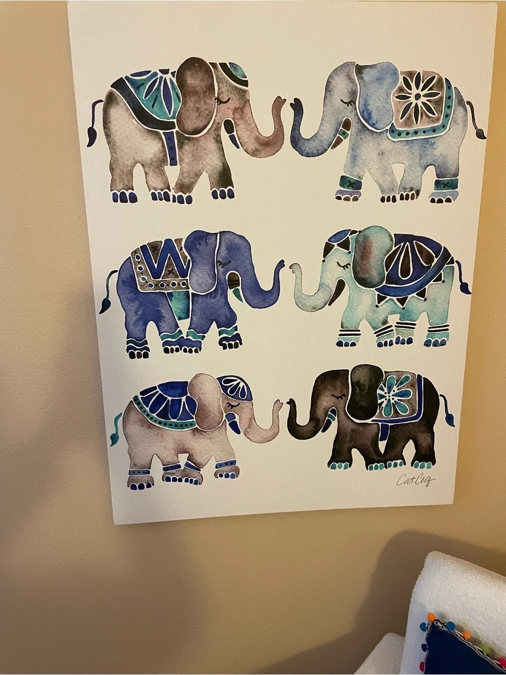 Elephant Art Print Wall Decor Blue & Gray